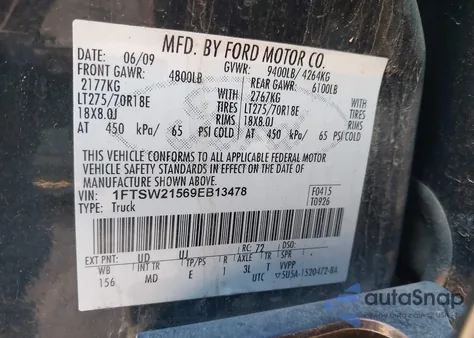 2009 Ford F-250 Fx4/King Ranch/Lariat/Xl/Xlt from USA, damaged, VIN 1FTSW21569EB13478